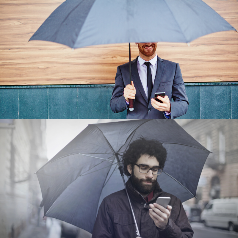 men with umbrella in suit